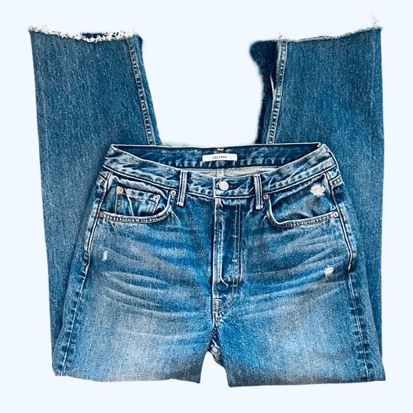 GRLFRND Helena Straight Leg Raw Step Hem Blue Denim Jean Size 28 - Picture 6 of 12